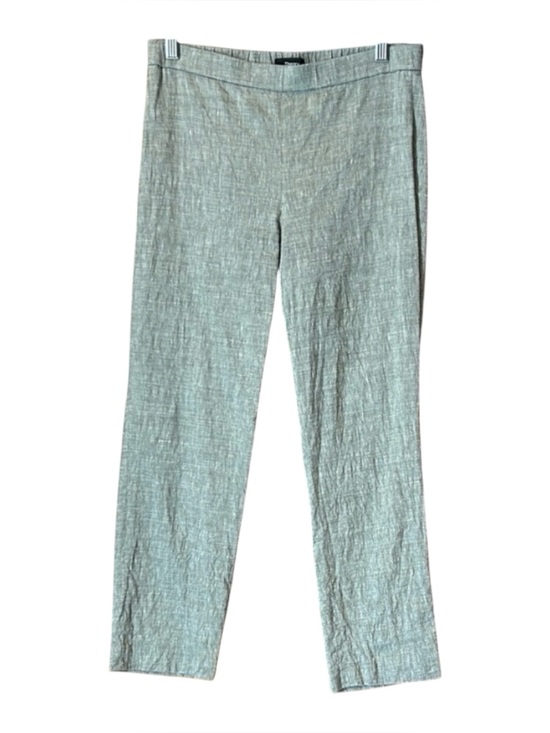 Theory Pants - Theory Women's Size‎ 4 Eco Sharkskin Linen Blend Pull On Pants Gray Cropped